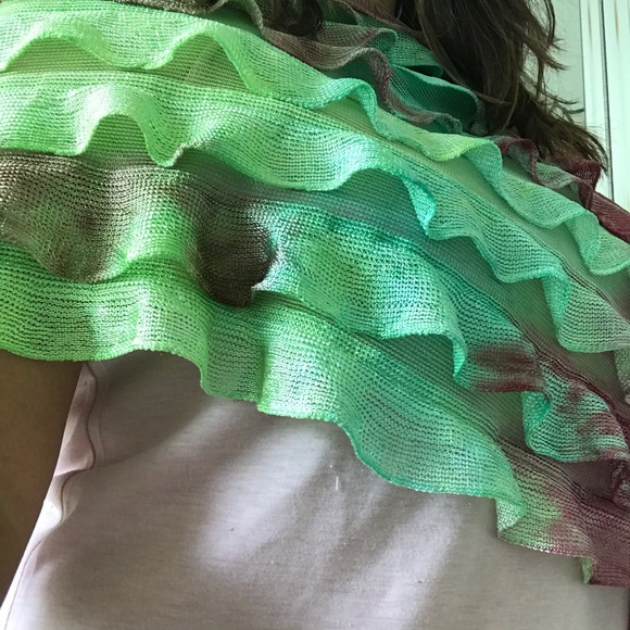 Ruffle shall poncho in a burgundi/vibrant green! - Picture 2 of 5